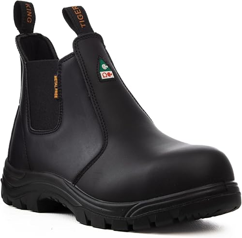 Tiger King Jasper Men’s Premium CSA Approved Chelsea Safety Boots: Composite Toe, Slip, Heat and Puncture Resistant with Electrical Hazard Protection