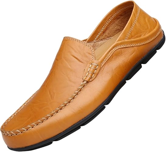 SywzX&xfybz Men's Premium Genuine Leather Casual Slip on Loafers Breathable Driving Shoes Fashion Slipper