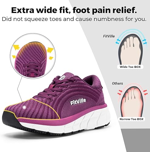 FitVille Extra Wide Running Shoes for Women Lightweight Womens Sneakers with Air Cushion for Road Running Sports Jogging with Arch Support V2