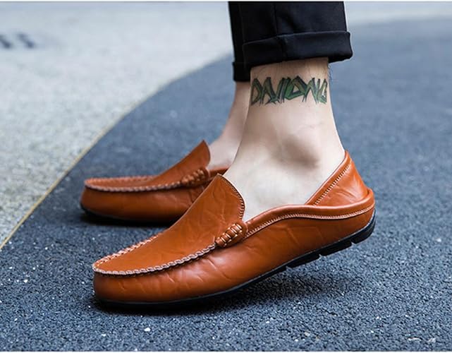 SywzX&xfybz Men's Premium Genuine Leather Casual Slip on Loafers Breathable Driving Shoes Fashion Slipper
